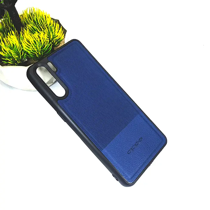 Oppo F15|Reno 3 4G|A91 Lining Texture Leather Logo Back Case (Navy Blue)