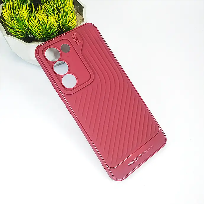 Luxury Carbon Texture Case for Vivo Y100 4G - Maroon Soft Silicone