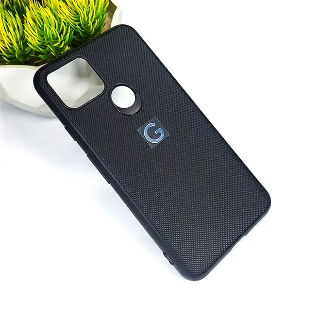 Google Pixel 5 Doated Logo Texture Hard Leather Back Case (Black)