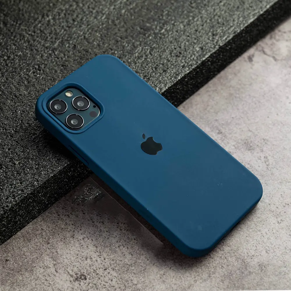 [PO23BIP12PR-1-3] iPhone 12 & 12 Pro Soft Silky Back Case – Blue Slim Silicone Protective Cover