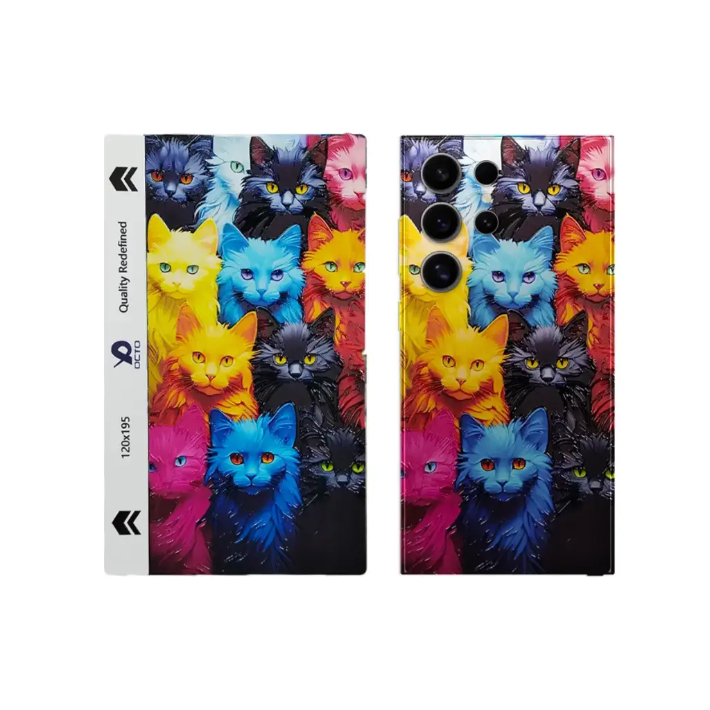 [SKIN-19-CAT] Cat-Themed 3D Printed Mobile Back Skin - Customizable & Cute Design