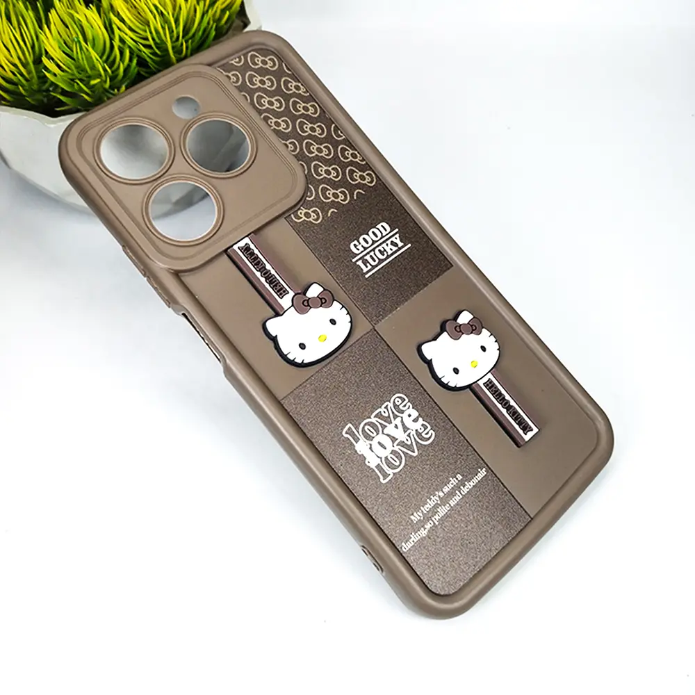 Oppo Realme C63|Realme C61 Ladies Sweet Kitty Good Lucky Logo Back Case (Dark Brown)