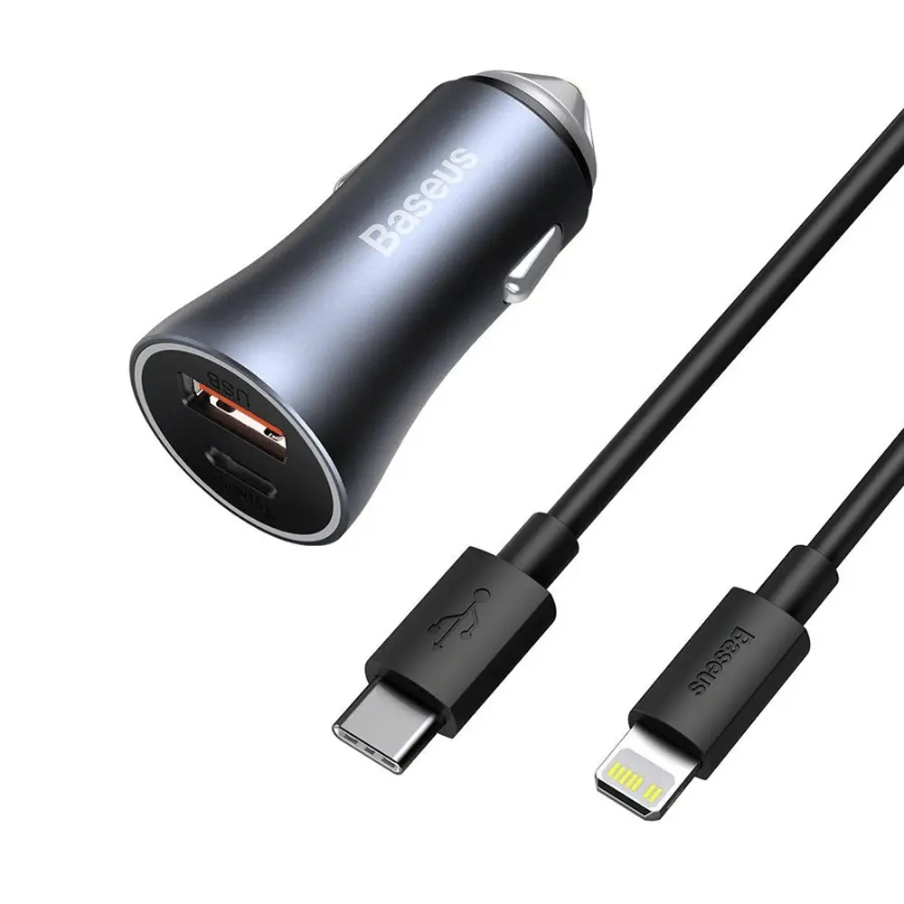 Baseus Metal 40W Type-C+USB Car Charger (With Type-C to  iPhone Cable)