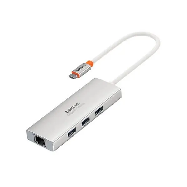 Baseus Portal Joy 4-Port HUB Frost Silver (Type-C to  USB 3.0*3 + RJ45*1)
