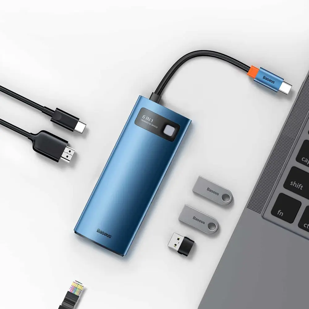 Baseus Metal Gleam 6-in-1 Type C HUB  (HDMI + LAN + USB3.0*3 + PD)