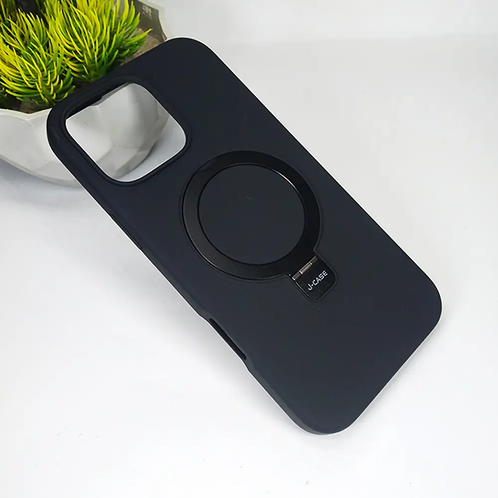 [PO14BIP16PMAX-5-2] iPhone 16 Pro Max J-CASE Liquidity Armour Bracket&Magsafe Soft Liquid Official Silicone Back Case (Black)