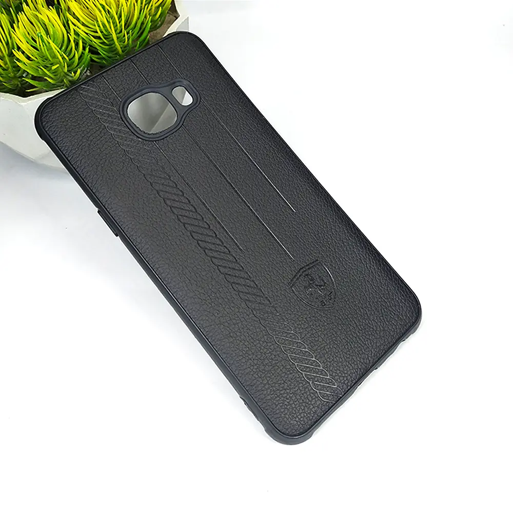 Samsung C5/C5 Pro Ferrari Logo Leather Back Case (Black)