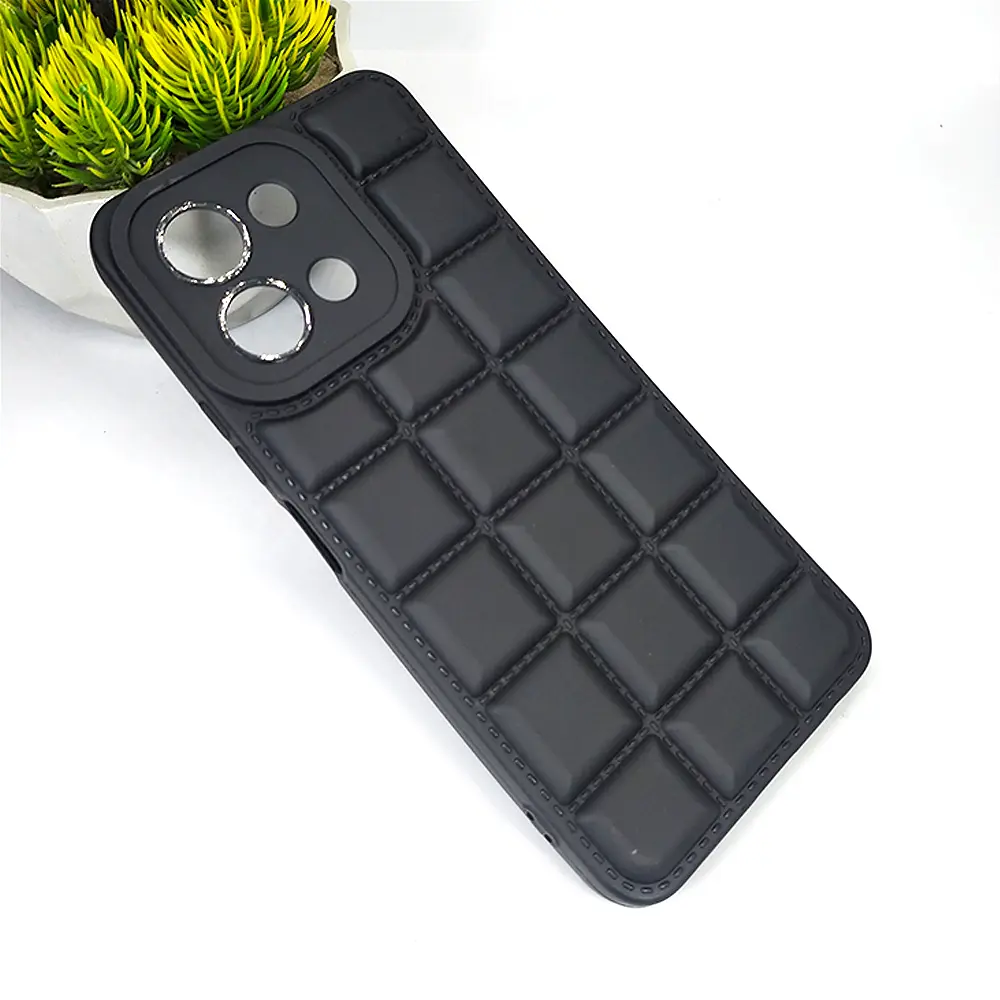 Vivo Y28 4G 5G 3D Cubes Puffer Back Soft Silicone Case - Black