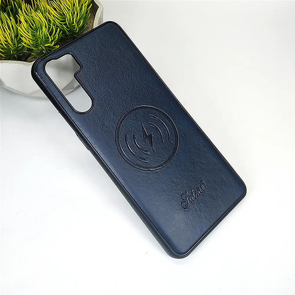 Oppo F15/Reno 3 4G Wireless Logo Leather Back Case (Navy Blue)