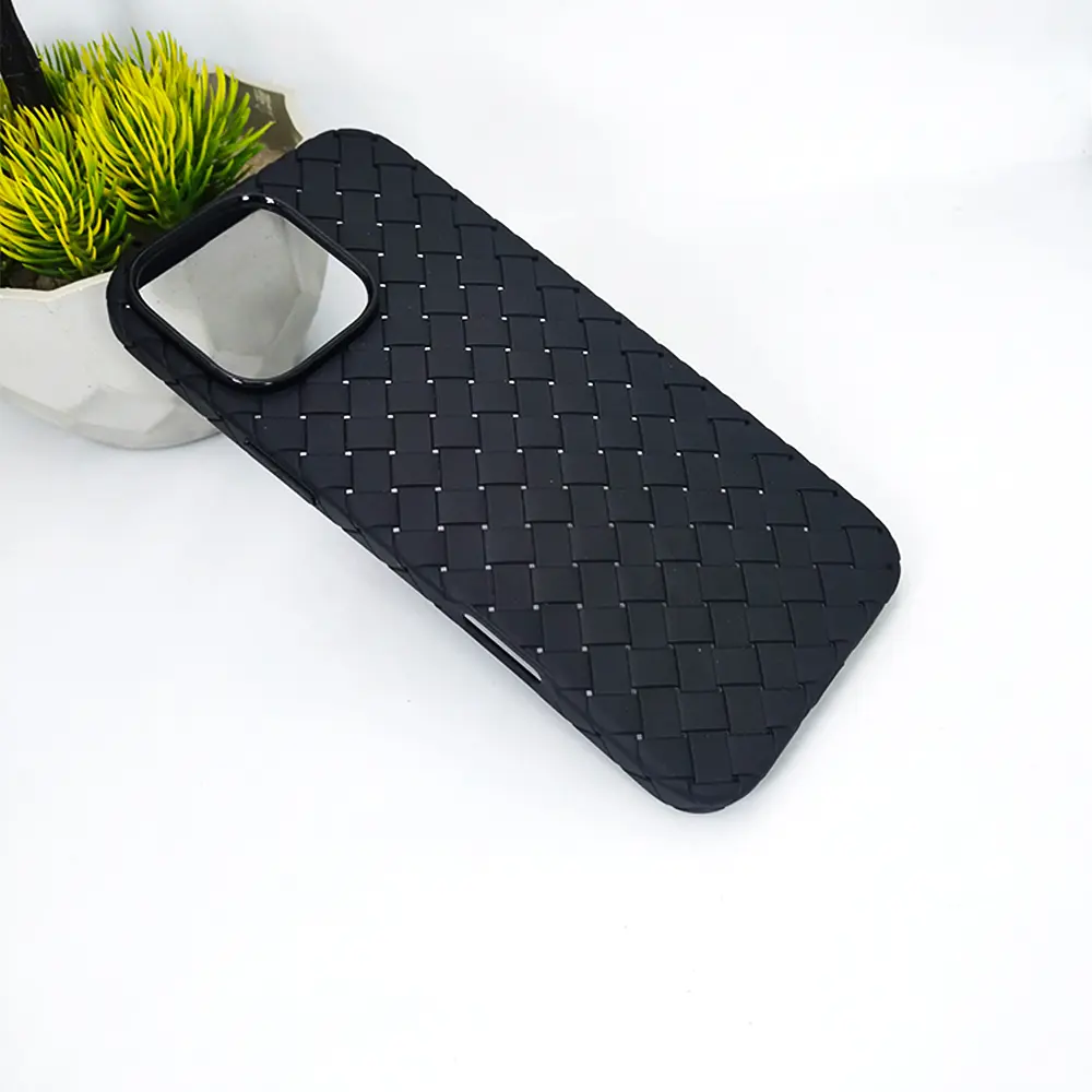 iPhone 16 Pro Max Woven With Leather Feel Soft Silicone Back Case (Black)