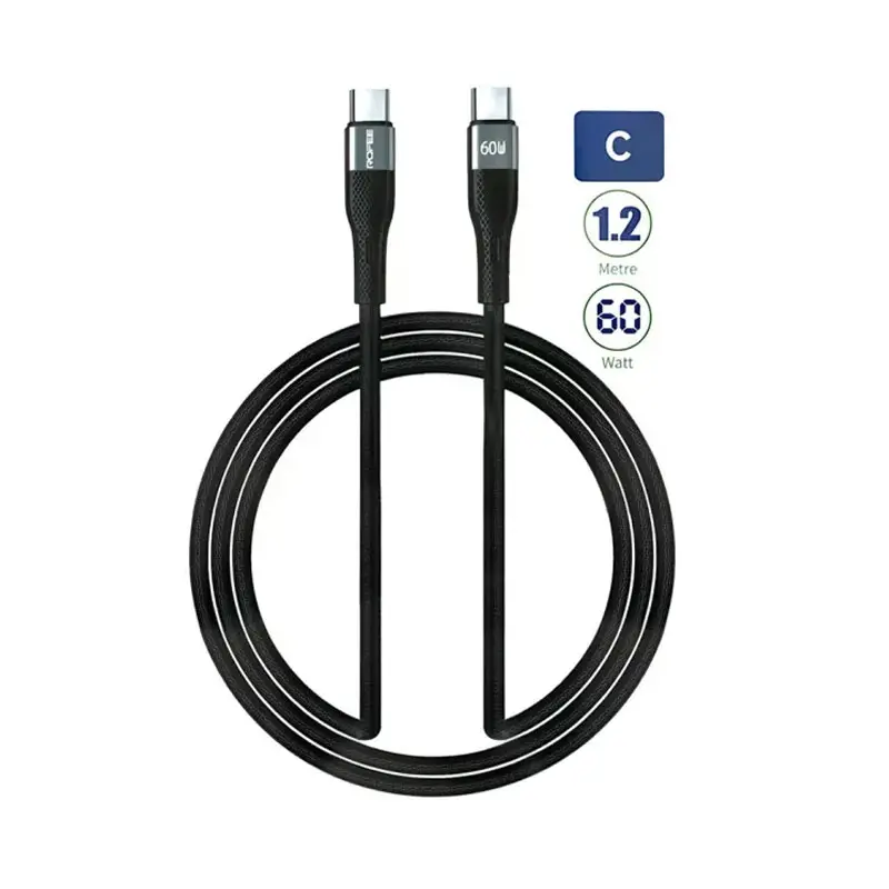 Rofee Smart & Fast Data Cable 60W 1.2m C2C Aluminum Alloy+TPE  Cable 502-C Black 