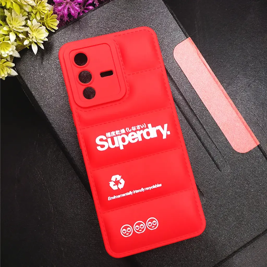 [PO14BVIV23 5G-18-4] Red 3D Puffer Printed Soft Silicone Back Case for Vivo V23 5G - Stylish Protection