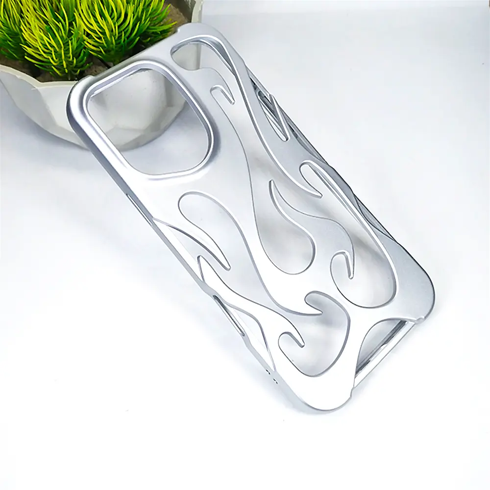 iPhone 15 Plus|iPhone 14 Plus|iPhone 13 Pro Max|iPhone 12 Pro Max FlameFlex Metal Feel Flexible Shock Proof Case (Silver)