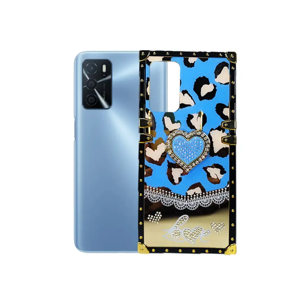 Oppo A16 Ladies Luxury LV Case With Back Ring (Sky Blue)