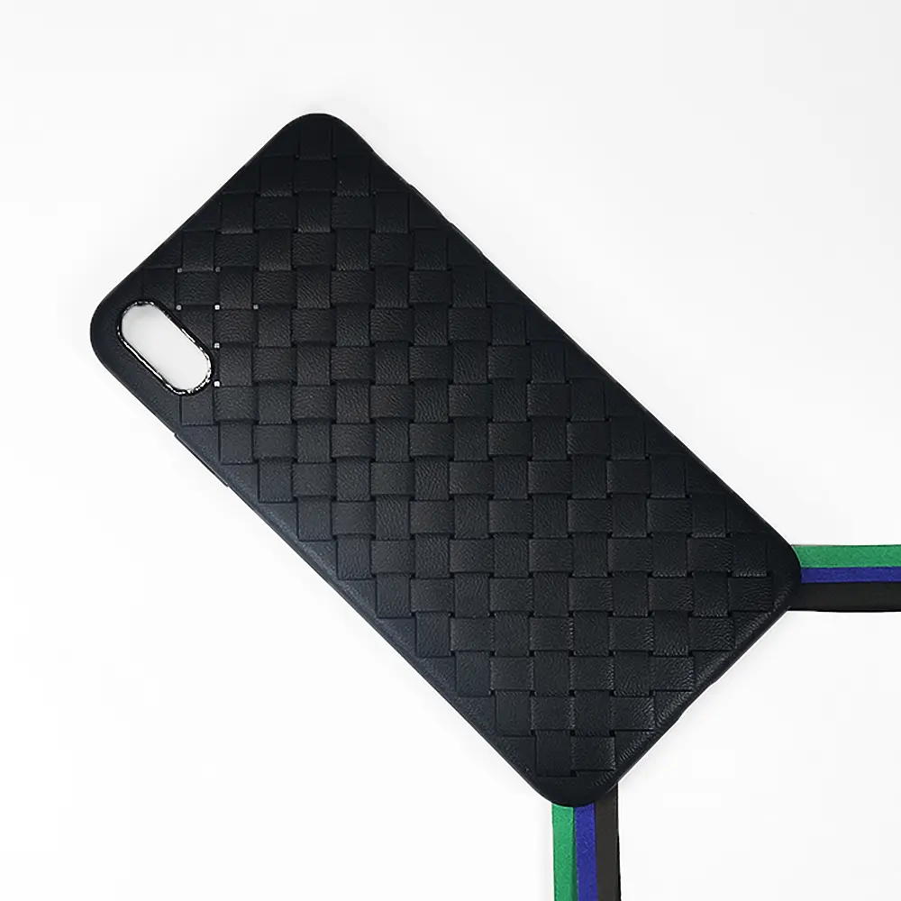 iPhone XS Max Woven With Leather Feel Soft Silicone Back Case (Black)