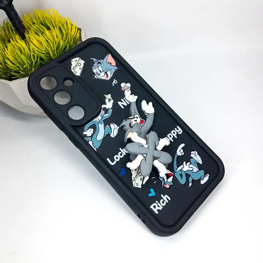 Samsung Galaxy A55 5G 3D Cartoon Spinner Back Case (Black)