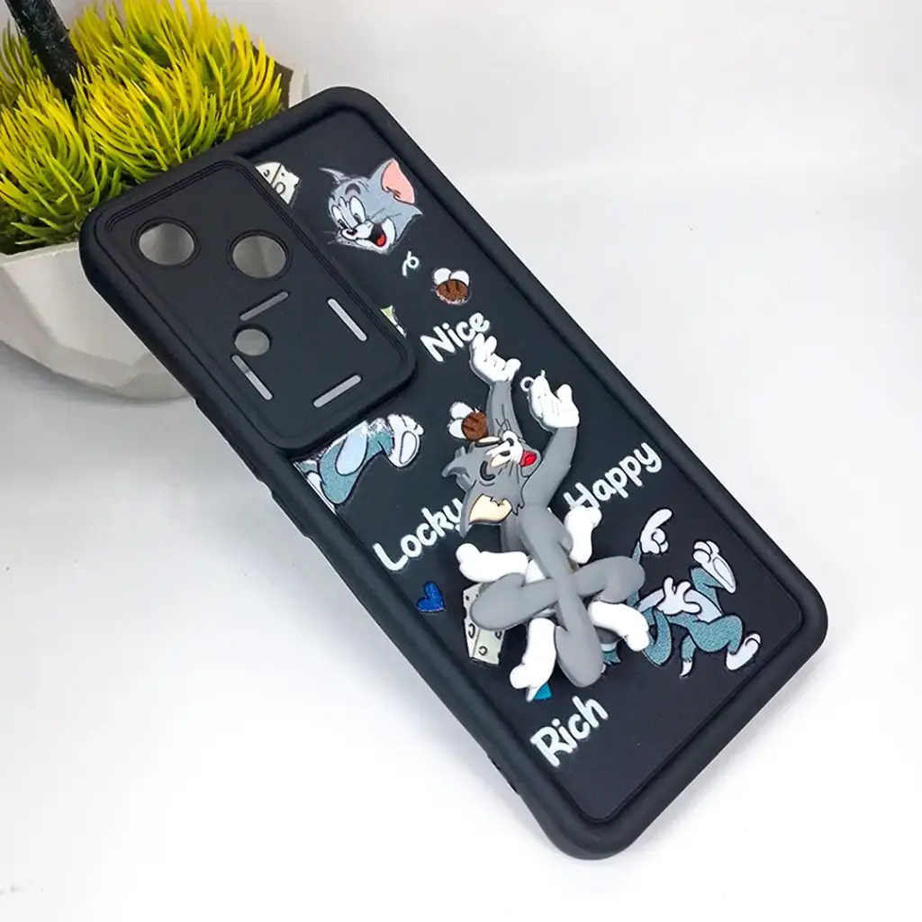 [PO51BVIV30 5G-35-2] Vivo V30 5G|S18 Pro|V30 Pro 3D Cartoon Spinner Back Case (Black)