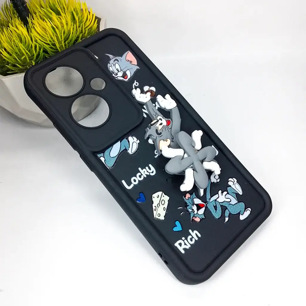 Oppo Reno 11F 3D Cartoon Spinner Back Case (Black)