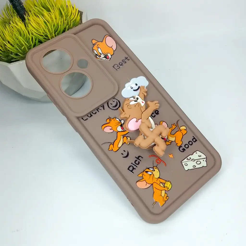 [PO51BORNO11F-35-34] Oppo Reno 11F 3D Cartoon Spinner Back Case (Dark Brown)