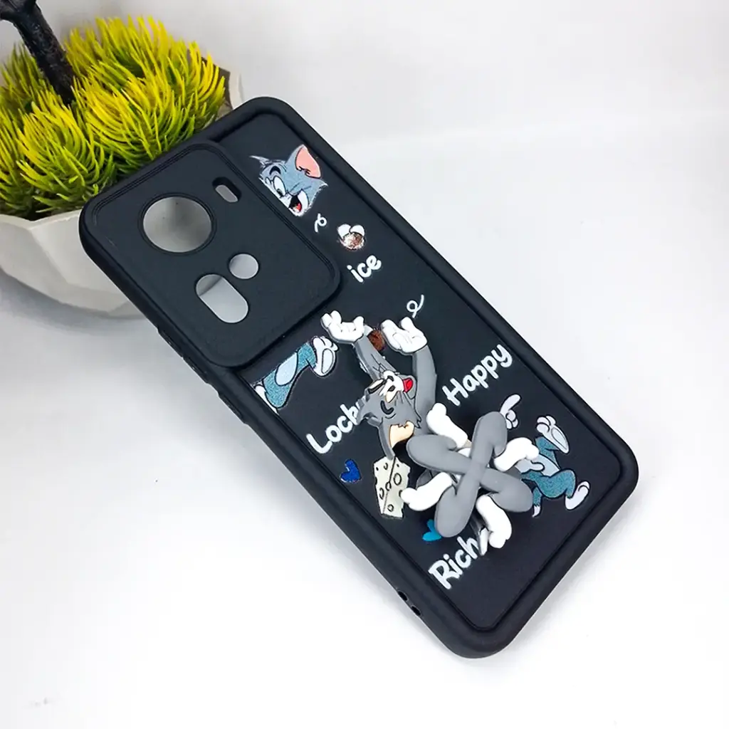 [PO51BORNO11-35-2] Oppo Reno 11 3D Cartoon Spinner Back Case (Black)