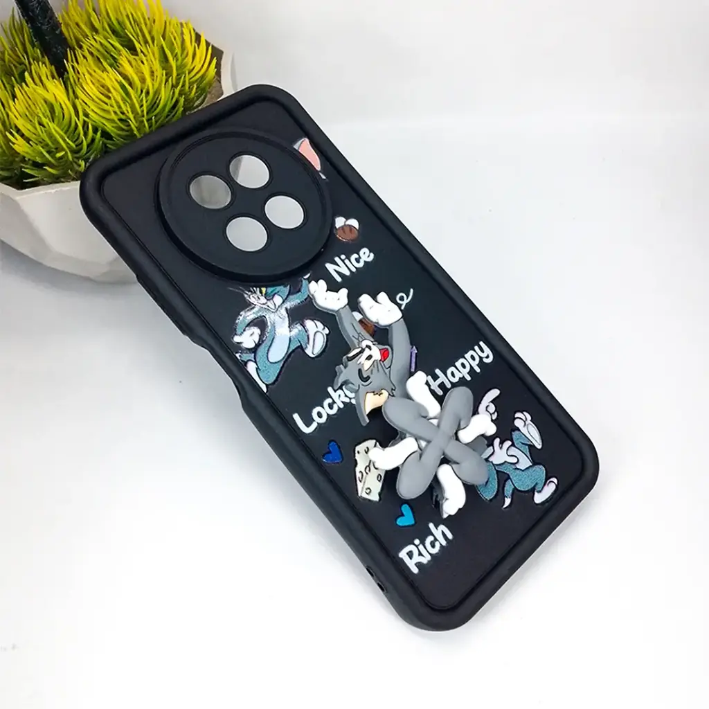 Oppo Realme 12 3D Cartoon Spinner Back Case (Black)