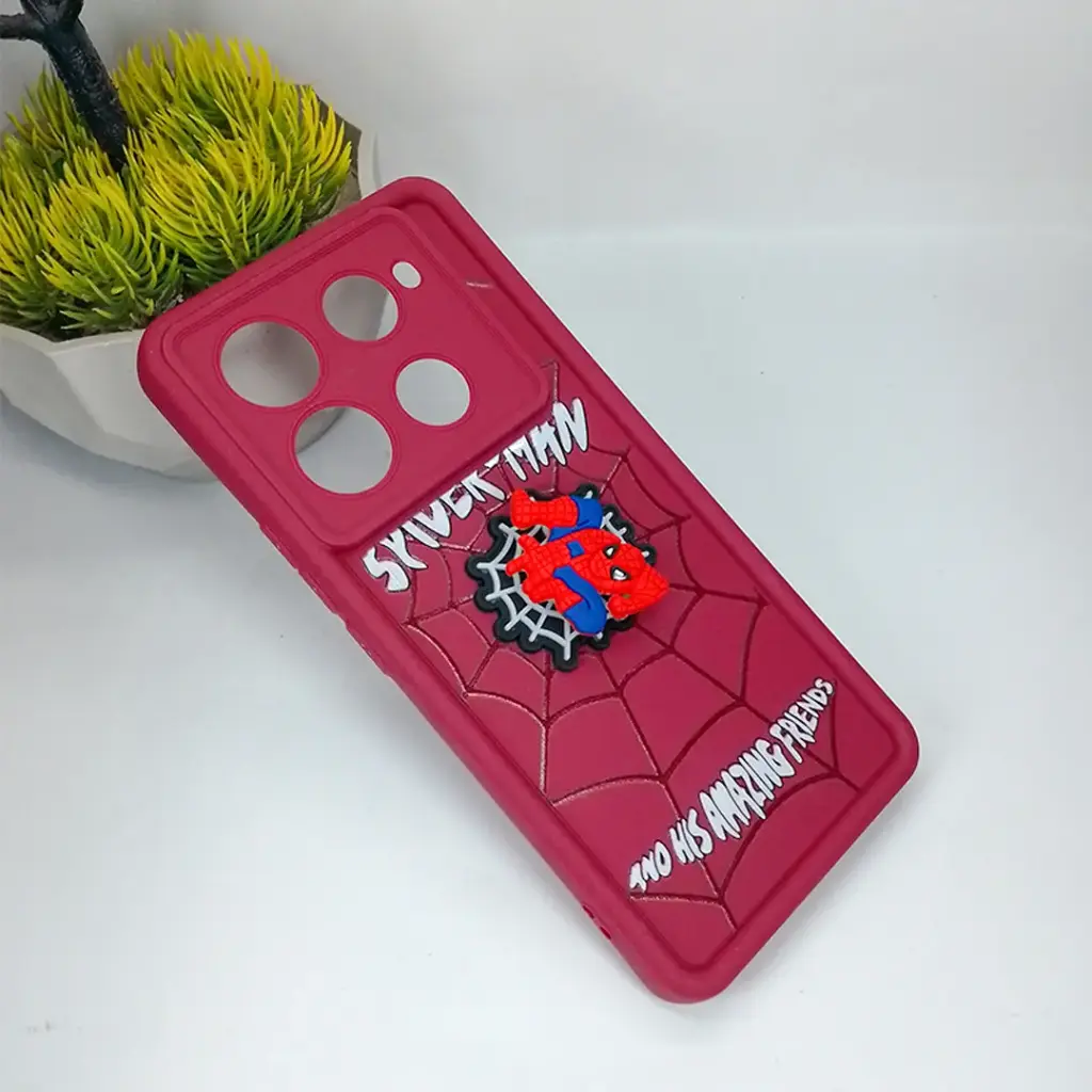 Infinix Note 40 Pro 3D Cartoon Spinner Back Case (Maroon)