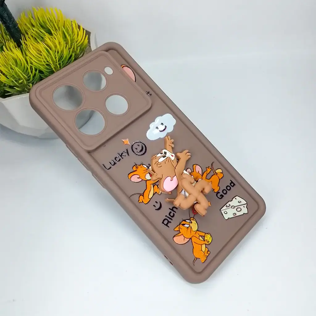 Infinix Note 40 Pro 3D Cartoon Spinner Back Case (Dark Brown)