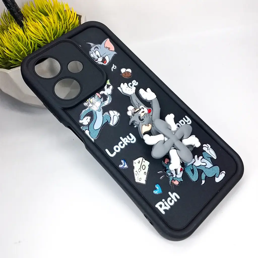 Infinix Hot 30 Play 3D Cartoon Spinner Back Case (Black)