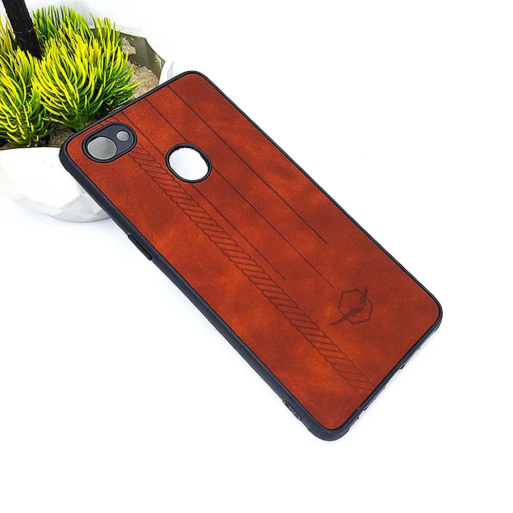 Oppo A3 Leather Back Case (Dark Brown)