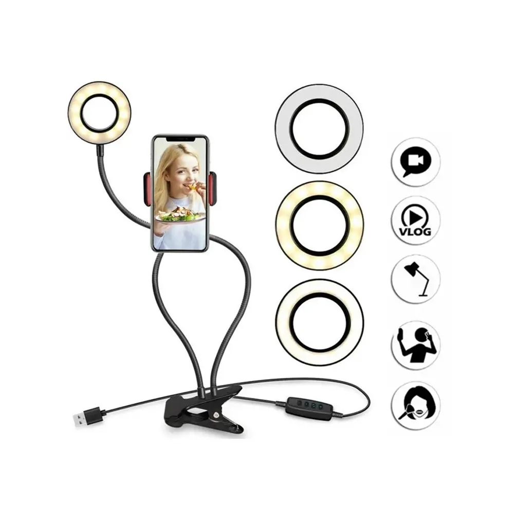 [MH3-3] Snake Mobile Holder with Selfie Ring Light - Flexible & Bright
