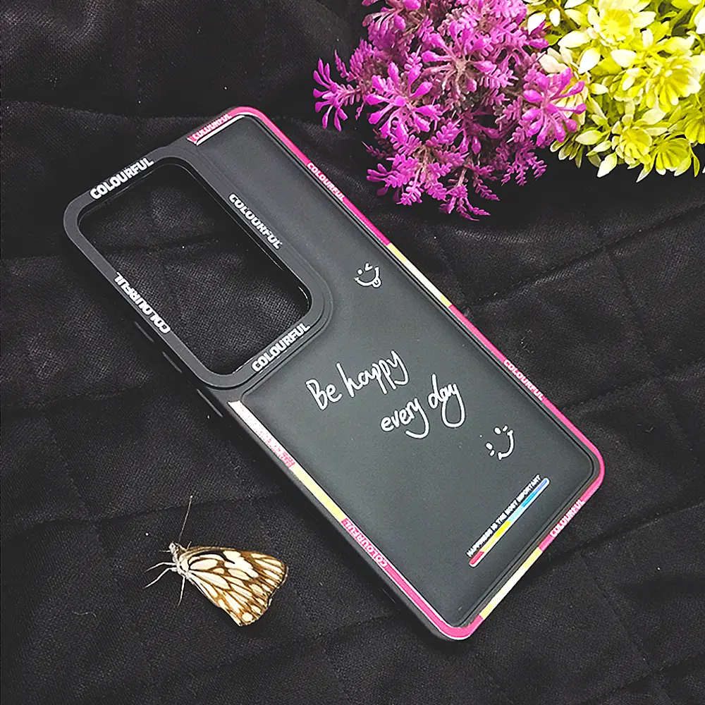 Oppo Reno 11F Colourful BE Happy Every Day Printed Soft Silicone Back Case (Black)