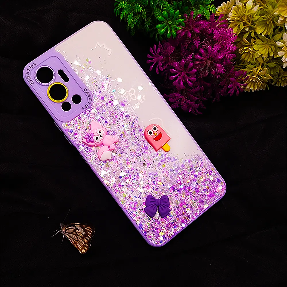 Infinix Hot 12 Ladies Glossy Glitter Shine Back Case (Light Purple)