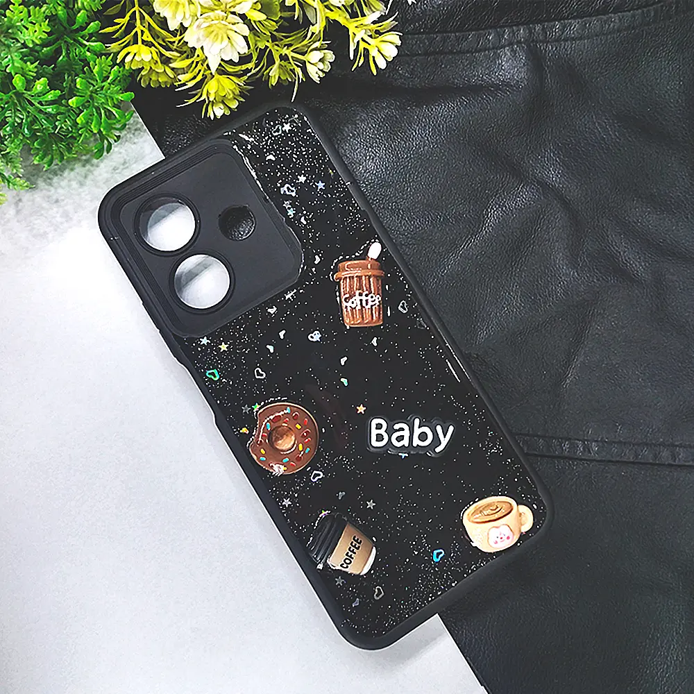 Oppo A3/A3x Fancy Coffee & Donut Back Case (Black)