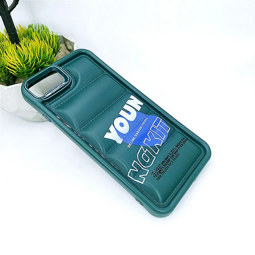 Solid Puffer Printed Back Case for iPhone 7G Plus & 8G Plus - Green