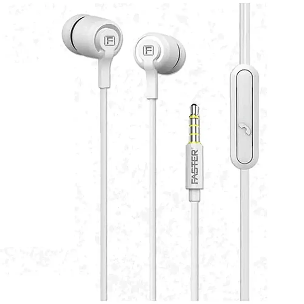 Faster F9 Pro Full Bass Wired Handsfree - Premium Sound Earphones (White)