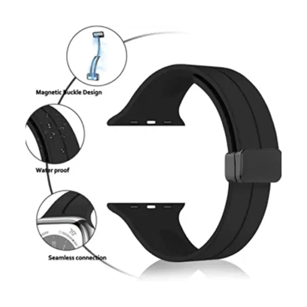 42/44/45/49 MM Magnetic D Buckle Silicon (Rubber)  Straps For Smart Watch (Black)