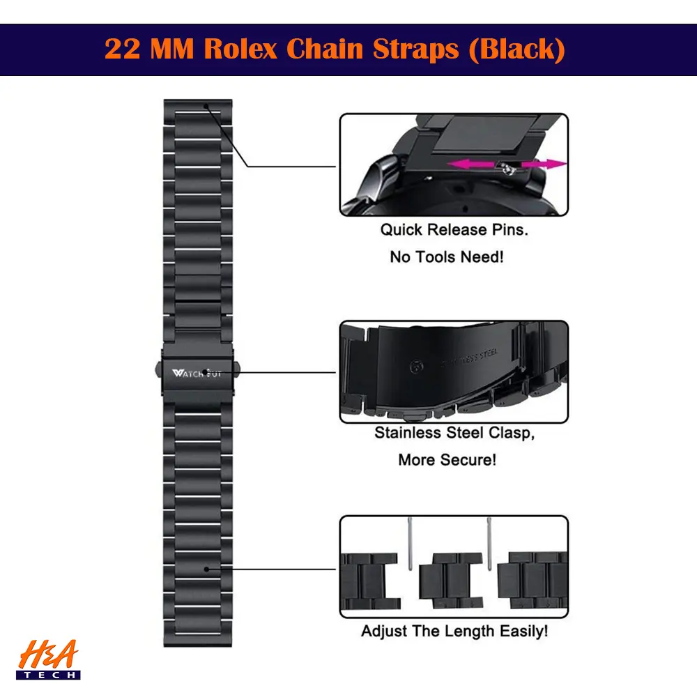 [WSRLXLM22-1-2] 22 MM Rolex Chain Straps  For Smart Watch (Black)