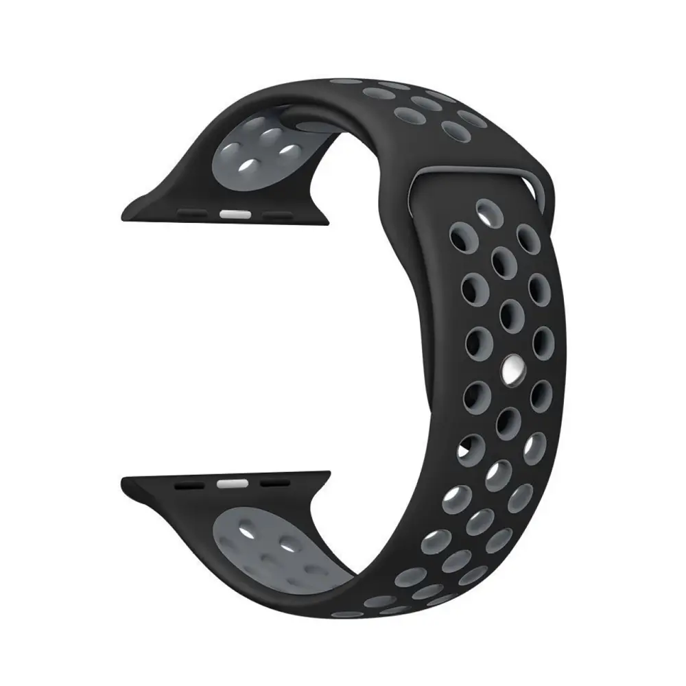 [WSRLM45-1-2-9] Silicon Rubber Straps for Smart Watch - Black & Grey, 42-49mm