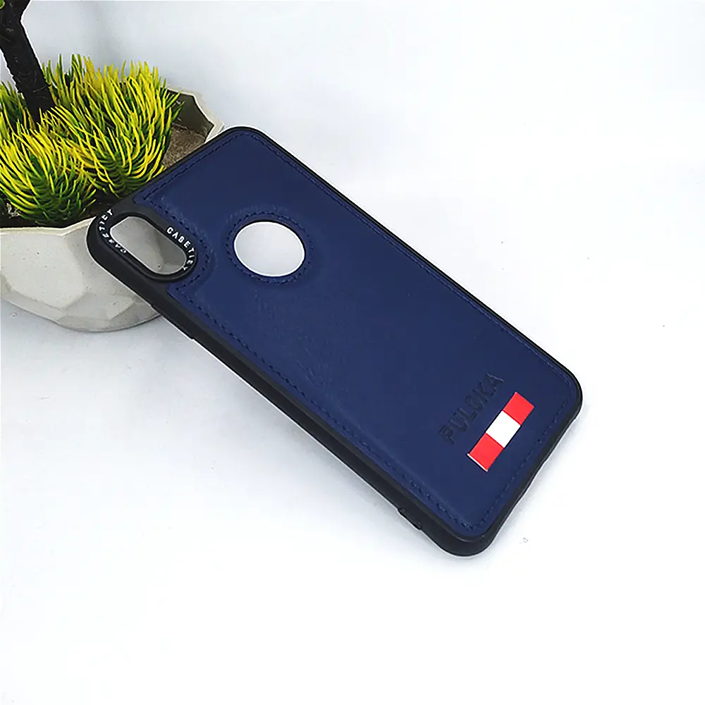 [PO32BIPXSMAX-14-17] iPhone XS Max Puloka Luxuary Leather Back Case (Navy Blue)