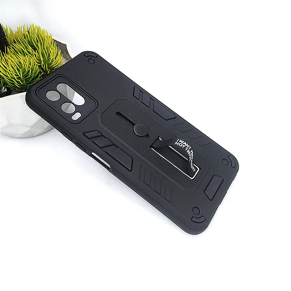 Vivo Y33s|Y33T|Y33|Y21|Y21T|Y21s Armour Strip & Stand Back Case (Black)