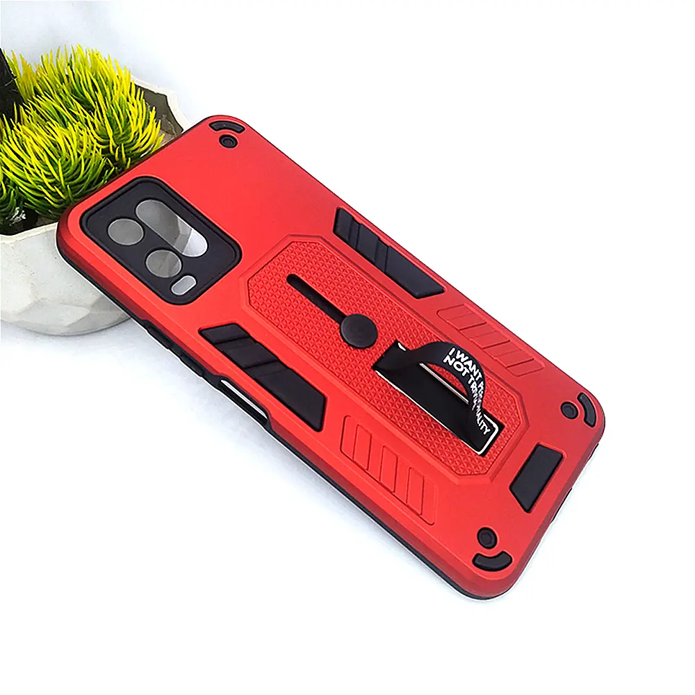 Vivo Y33s|Y33T|Y33|Y21|Y21T|Y21s Armour Strip & Stand Back Case (Red)