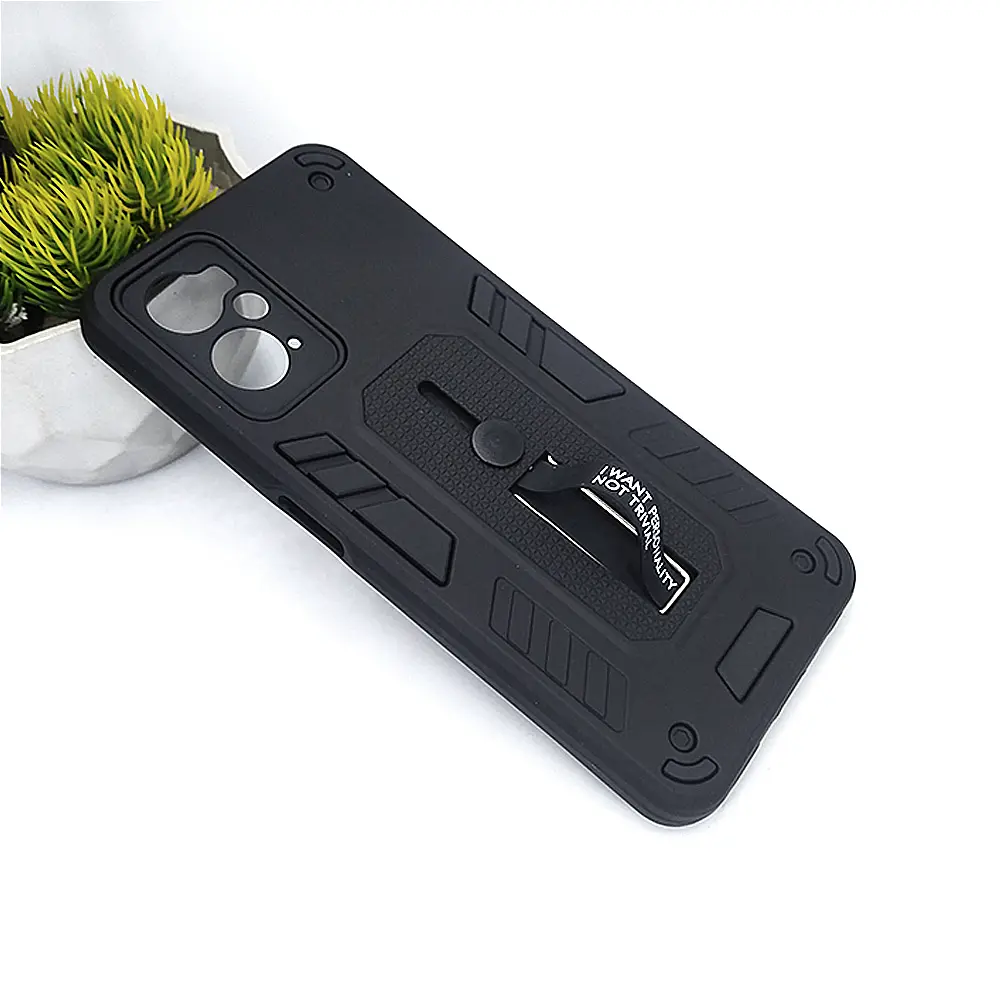 Oppo A96|A76|A36|Realme 9i Armour Strip & Stand Back Case (Black)