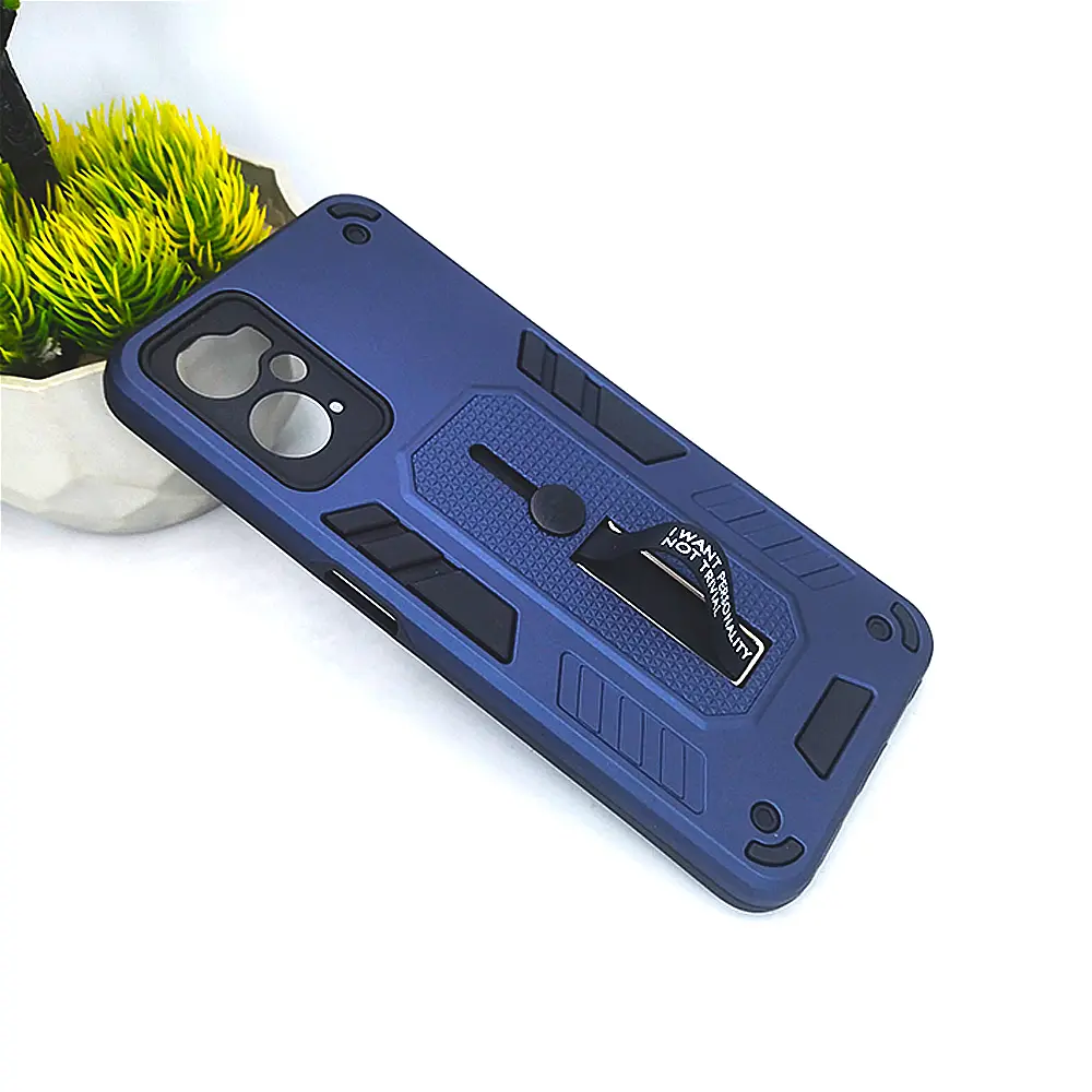 Oppo A96|A76|A36|Realme 9i Armour Strip & Stand Back Case (Navy Blue)