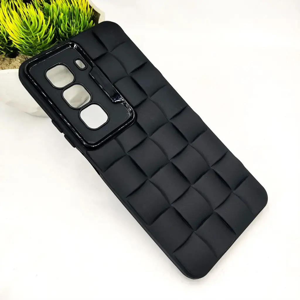 Infinix Hot 50 Pro 3D Cube Waves Puffer Soft Silicone Back Case (Black)