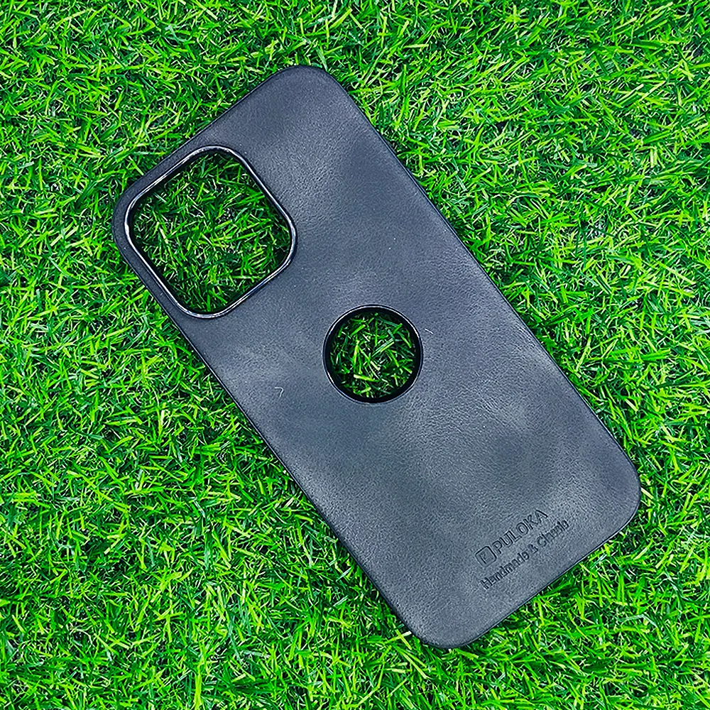 iPhone 16 Pro Max 3D Poluka Logo Leather Back Case (Black)