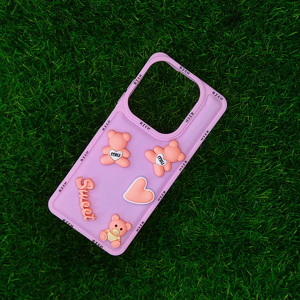 Tecno Spark 20|Spark 20C|Spark Go 2024|Pop 8|Infinix Smart 8|Smart Pro|Smart 8 Plus|Hot 40i Sweet Rich Bear Silicone Back Case (Baby Pink)