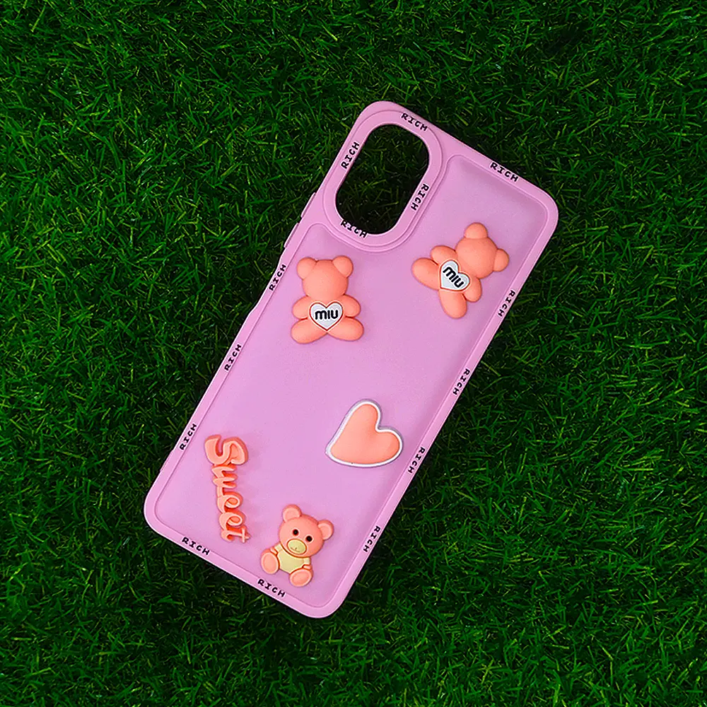 Tecno Camon 19 Neo Sweet Rich Bear Silicone Back Case (Baby Pink)