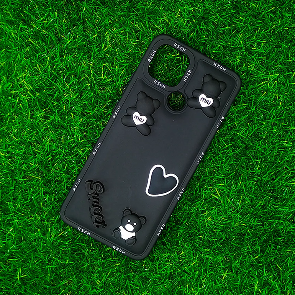 Oppo A15|A15s|A35 Sweet Rich Bear Silicone Back Case (Black)