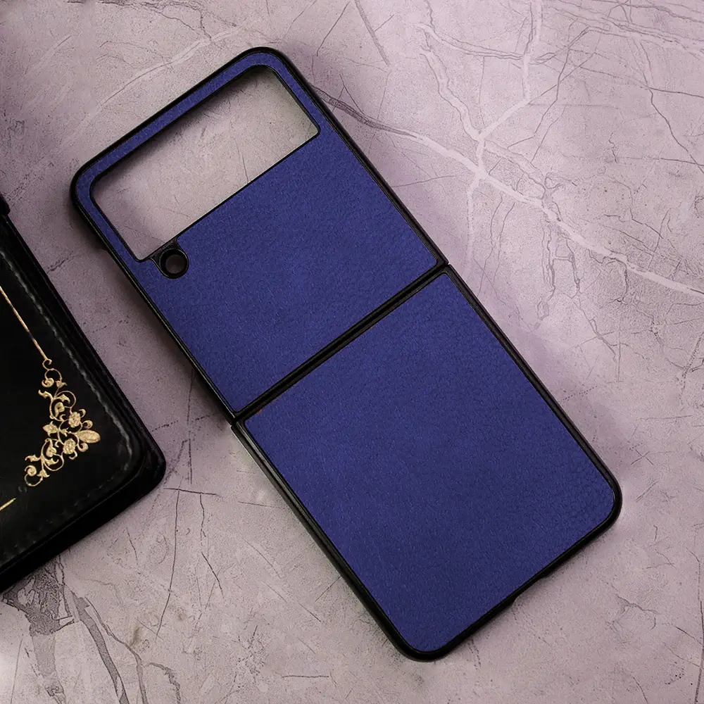 Samsung Galaxy Z Flip 3 Official Luxuary Leather Back Case (Navy Blue)