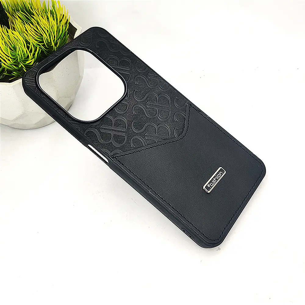 Infinix Hot 50i/Smart 9/Smart 9 4GLogo Leather Pocket|Card Holder Back Case (Black)